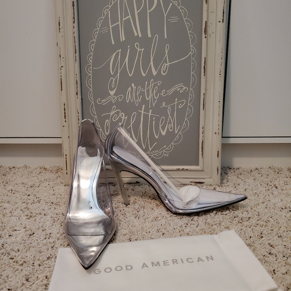 Good American Metallic Silver Heels